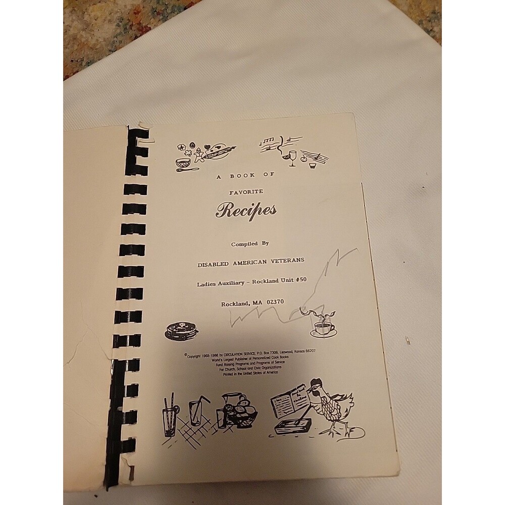 Vtg Cookbook Recipes Rockland Mass MA 1968 Disabled Veterans Ladies Auxiliary